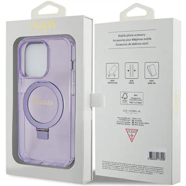 Guess Ring Stand Script Glitter MagSafe case for iPhone 15 Pro Max - purple - Cell phone cases and covers<<<HurtelXML