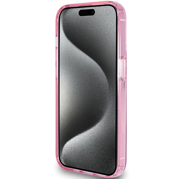 Guess Ring Stand Script Glitter MagSafe case for iPhone 15 Pro - pink - Cell phone cases and covers<<<HurtelXML