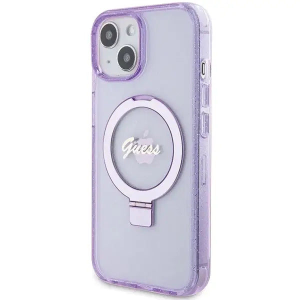 Guess Ring Stand Script Glitter MagSafe case for iPhone 15 - purple - Cell phone cases and covers<<<HurtelXML