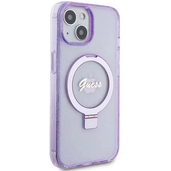 Guess Ring Stand Script Glitter MagSafe case for iPhone 15 - purple - Cell phone cases and covers<<<HurtelXML