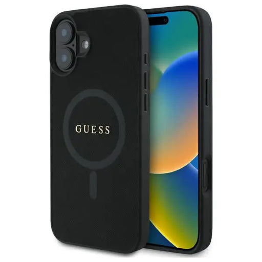 Guess Saffiano Classic Logo MagSafe case for iPhone 16 - black - Cell phone cases and covers<<<HurtelXML