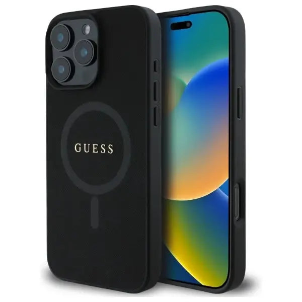 Guess Saffiano Classic Logo MagSafe Case for iPhone 16 Pro Max - Black - Cell phone cases and covers<<<HurtelXML