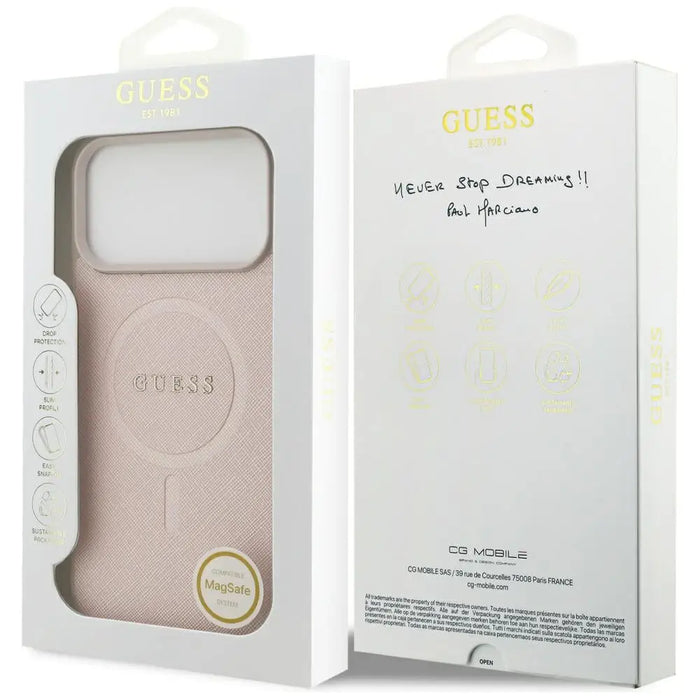 Guess Saffiano Classic Logo MagSafe Case for iPhone 17 Pro Max - Pink - Cell phone cases and covers<<<HurtelXML