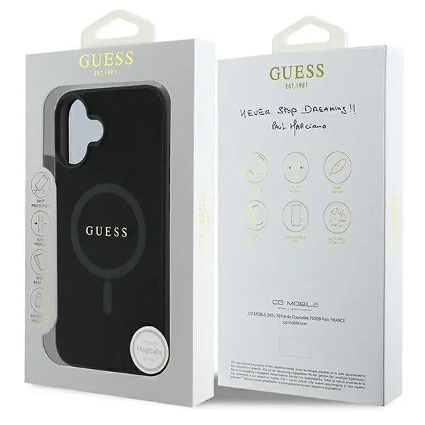 Guess Saffiano Classic Logo MagSafe iPhone 16 Plus Case - Black - Cell phone cases and covers<<<HurtelXML