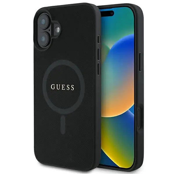Guess Saffiano Classic Logo MagSafe iPhone 16 Plus Case - Black - Cell phone cases and covers<<<HurtelXML