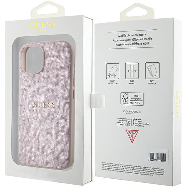 Guess Saffiano MagSafe case for iPhone 15 Plus - pink - Cell phone cases and covers<<<HurtelXML