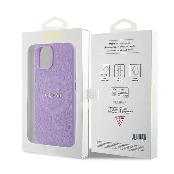 Guess Saffiano MagSafe case for iPhone 15 Plus - purple - Cell phone cases and covers<<<HurtelXML
