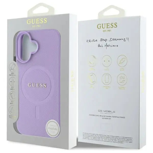 Guess Saffiano MagSafe iPhone 16 Case - Purple - Cell phone cases and covers<<<HurtelXML