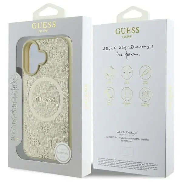 Guess Saffiano Peony Classic Logo MagSafe case for iPhone 16 - gold - Cell phone cases and covers<<<HurtelXML