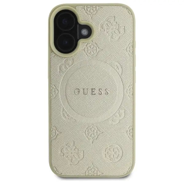 Guess Saffiano Peony Classic Logo MagSafe case for iPhone 16 - gold - Cell phone cases and covers<<<HurtelXML