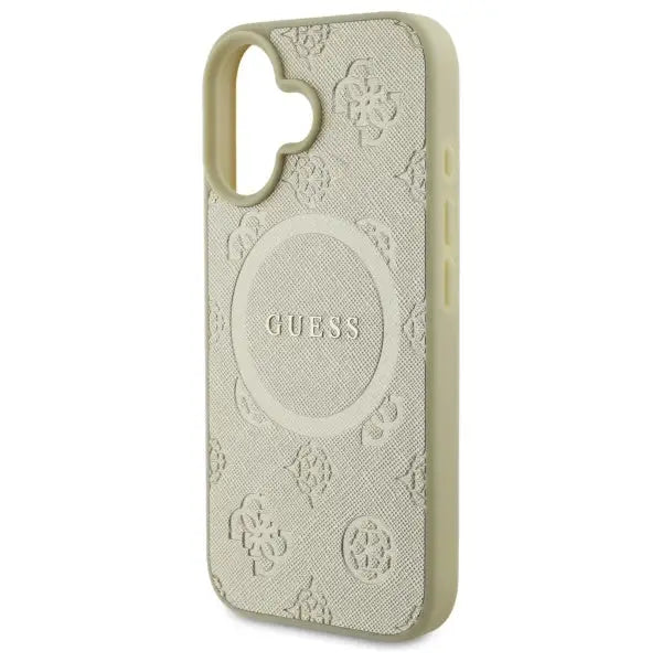 Guess Saffiano Peony Classic Logo MagSafe case for iPhone 16 - gold - Cell phone cases and covers<<<HurtelXML