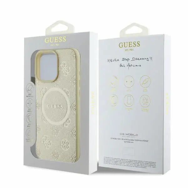Guess Saffiano Peony Classic Logo MagSafe case for iPhone 16 Pro - gold - Cell phone cases and covers<<<HurtelXML