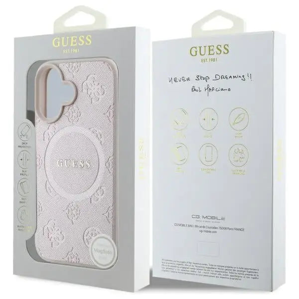 Guess Saffiano Peony Classic Logo MagSafe iPhone 16 Case - Pink - Cell phone cases and covers<<<HurtelXML