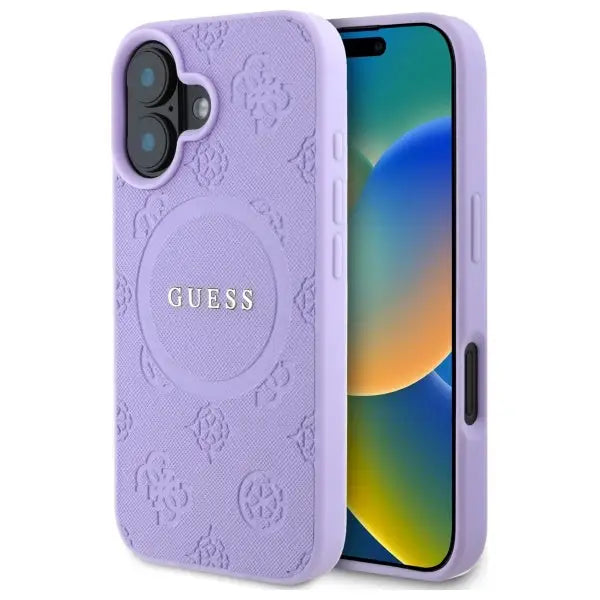 Guess Saffiano Peony Classic Logo MagSafe iPhone 16 Case - Purple - Cell phone cases and covers<<<HurtelXML