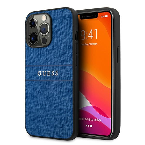 Guess Saffiano Strap Case for iPhone 13 Pro Max 6.7’’ - Blue - Cell phone cases and covers<<<HurtelXML