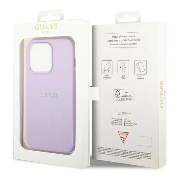 Guess Saffiano Strap Case for iPhone 14 Pro - Purple - Cell phone cases and covers<<<HurtelXML
