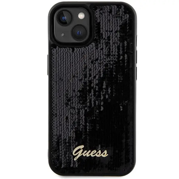 Guess Sequin Script Metal case for iPhone 14 / 15 / 13 - black - Cell phone cases and covers<<<HurtelXML