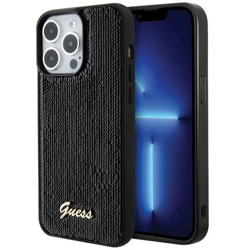 Guess Sequin Script Metal case for iPhone 15 Pro - black - Cell phone cases and covers<<<HurtelXML