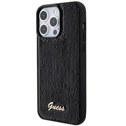 Guess Sequin Script Metal case for iPhone 15 Pro - black - Cell phone cases and covers<<<HurtelXML