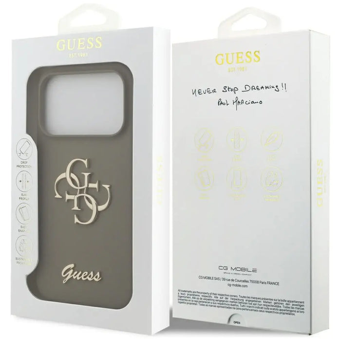 Guess Silicone Big 4G Script Case for iPhone 17 Pro Max - Brown - Cell phone cases and covers<<<HurtelXML