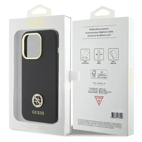 Guess Silicone Logo Strass 4G Case for iPhone 15 Pro - Black - Cell phone cases and covers<<<HurtelXML
