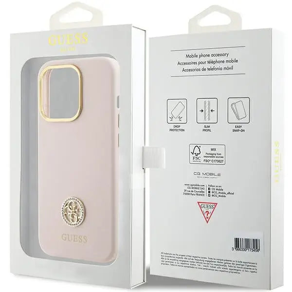 Guess Silicone Logo Strass 4G case for iPhone 15 Pro - light pink - Cell phone cases and covers<<<HurtelXML