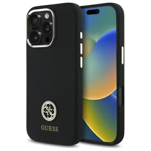 Guess Silicone Logo Strass 4G Case for iPhone 16 Pro Max - Black - Cell phone cases and covers<<<HurtelXML