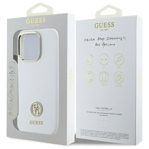 Guess Silicone Logo Strass 4G Case for iPhone 16 Pro Max - White - Cell phone cases and covers<<<HurtelXML