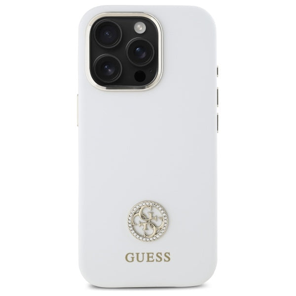 Guess Silicone Logo Strass 4G Case for iPhone 16 Pro Max - White - Cell phone cases and covers<<<HurtelXML