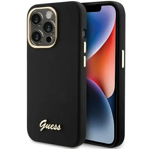 Guess Silicone Script Metal Logo & Frame case for iPhone 15 Pro - black - Cell phone cases and covers<<<HurtelXML