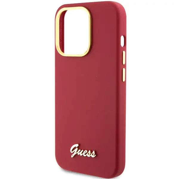 Guess Silicone Script Metal Logo & Frame case for iPhone 15 Pro - red - Cell phone cases and covers<<<HurtelXML
