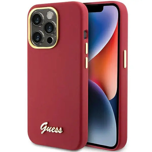 Guess Silicone Script Metal Logo & Frame case for iPhone 15 Pro - red - Cell phone cases and covers<<<HurtelXML