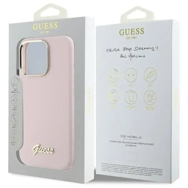 Guess Silicone Script Metal Logo & Frame iPhone 16 Pro Case - Pink - Cell phone cases and covers<<<HurtelXML