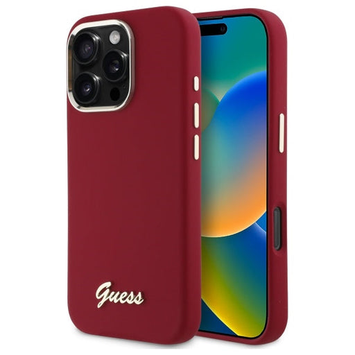 Guess Silicone Script Metal Logo iPhone 16 Pro Case - Pink - Cell phone cases and covers<<<HurtelXML