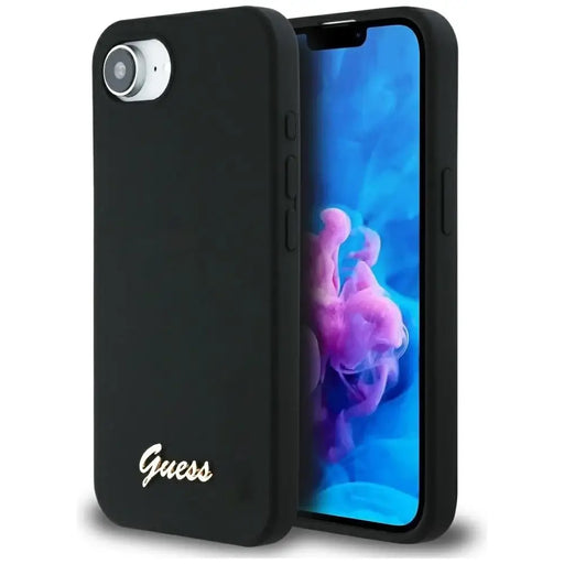 Guess Silicone Script Metal Logo MagSafe iPhone 16e Case - Black - Cell phone cases and covers<<<HurtelXML