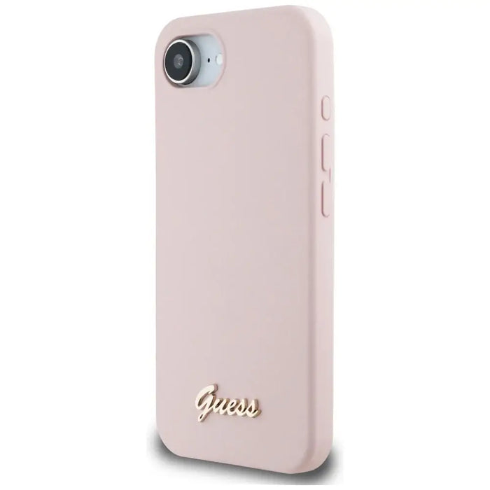 Guess Silicone Script Metal Logo MagSafe iPhone 16e Case - Pink - Cell phone cases and covers<<<HurtelXML