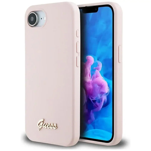 Guess Silicone Script Metal Logo MagSafe iPhone 16e Case - Pink - Cell phone cases and covers<<<HurtelXML