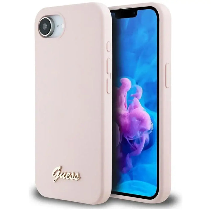 Guess Silicone Script Metal Logo MagSafe iPhone 16e Case - Pink - Cell phone cases and covers<<<HurtelXML