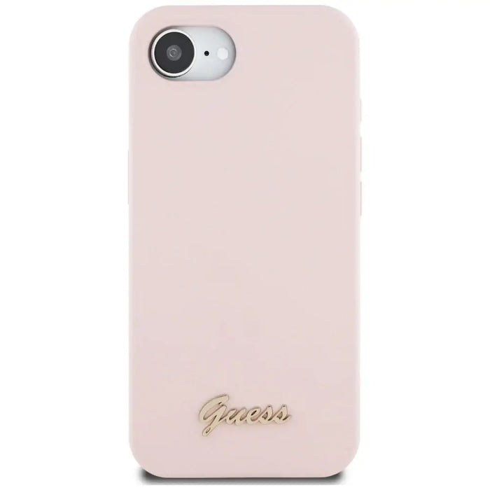 Guess Silicone Script Metal Logo MagSafe iPhone 16e Case - Pink - Cell phone cases and covers<<<HurtelXML