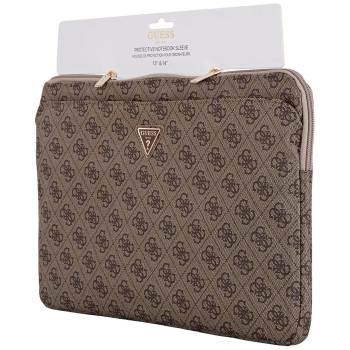 Guess Sleeve 4G Zipper Pocket Triangle Logo 14’’ Laptop Bag - Brown - Laptop bags<<<HurtelXML