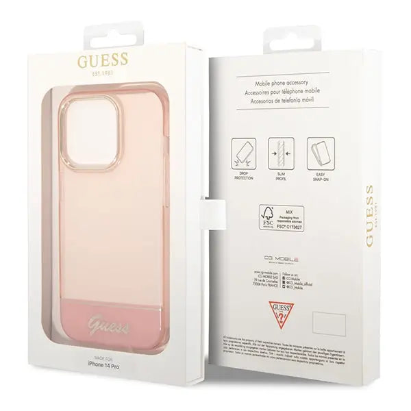 Guess Translucent iPhone 14 Pro Max 6.7’’ Case - Pink - Cell phone cases and covers<<<HurtelXML