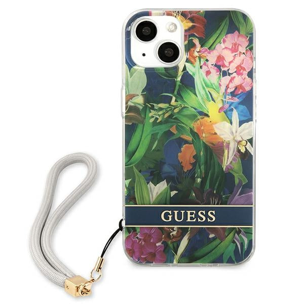 Guess GUHCP13MHFLSB iPhone 13 6.1&quot; blue/blue hardcase Flower Strap
