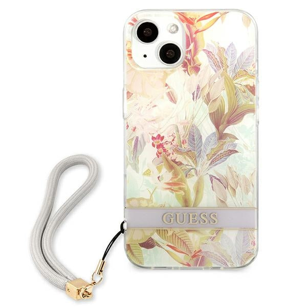 Guess GUHCP13SHFLSU iPhone 13 mini 5.4" purple/purple hardcase Flower Strap