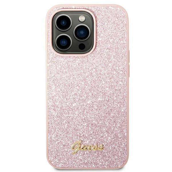 Guess Glitter Script Case for iPhone 14 Pro Max - Pink