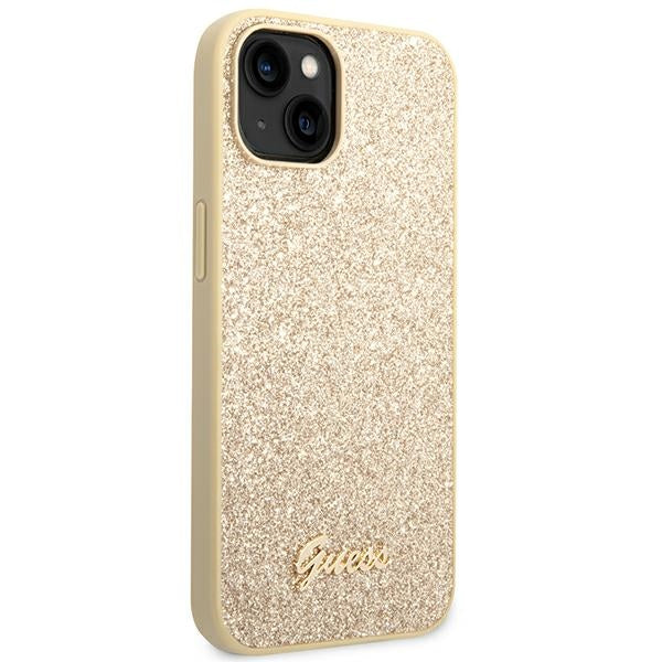 Guess Glitter Script Case for iPhone 14 Plus - Gold