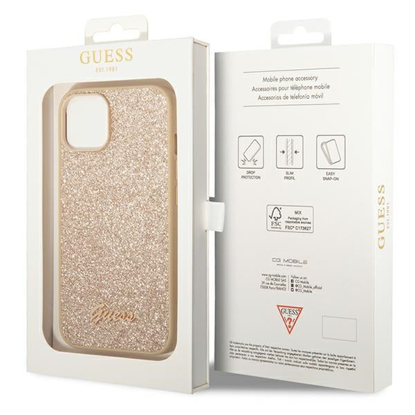 Guess Glitter Script Case for iPhone 14 Plus - Gold