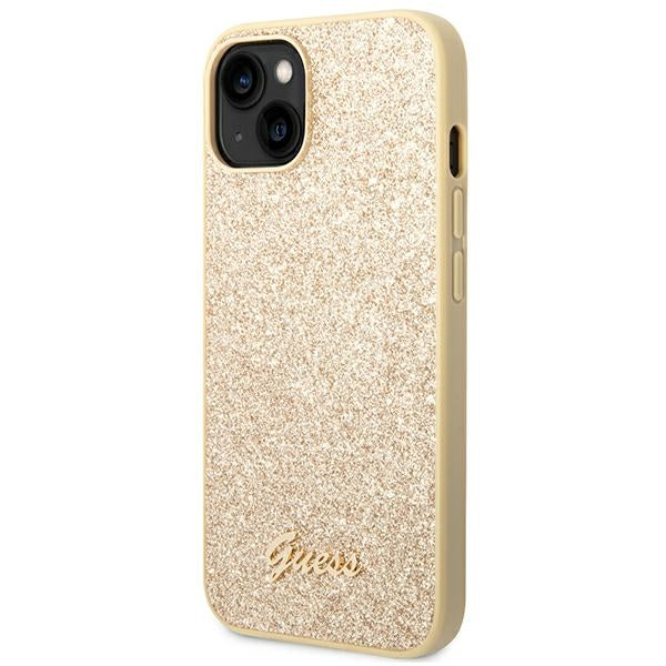 Guess Glitter Script Case for iPhone 14 Plus - Gold