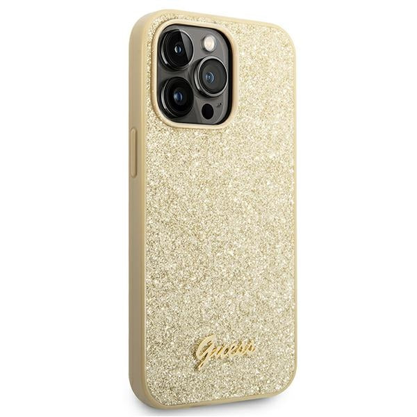 Guess Glitter Script Case for iPhone 14 Pro - Gold