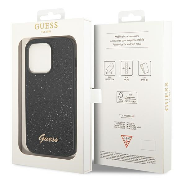 Guess Glitter Script Case for iPhone 14 Pro - Black