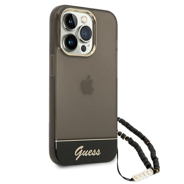 Guess Translucent Pearl Strap Case for iPhone 14 Pro - Black